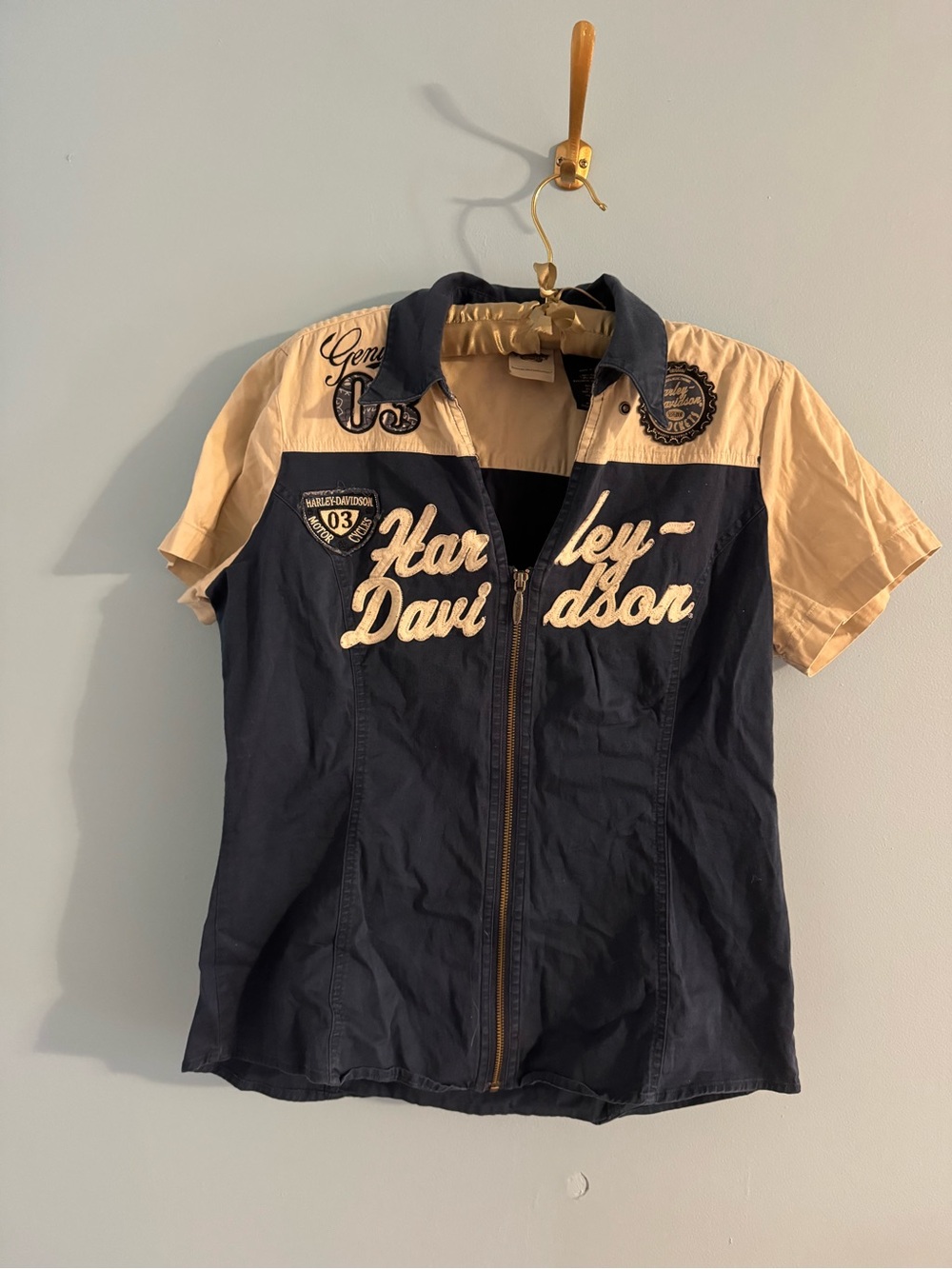 women’s Harley-Davidson zip-front embroidered mechanic-style top size M